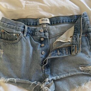 Agolde Light Blue Denim Cutoff Shorts